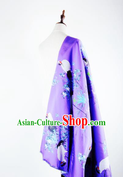 Chinese Traditional Costume Royal Palace Jacquard Weave Crane Purple Brocade Fabric, Chinese Ancient Clothing Drapery Hanfu Cheongsam Material