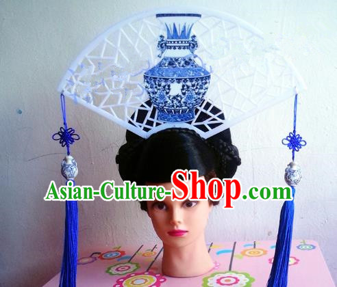 Asian Traditional China Tassel Headpiece Model Show Headdress Ceremonial Occasions Handmade Hair Accessories