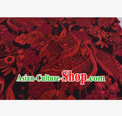 Chinese Traditional Costume Royal Palace Jacquard Weave Red Crane Brocade Fabric, Chinese Ancient Clothing Drapery Hanfu Cheongsam Material
