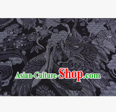 Chinese Traditional Costume Royal Palace Jacquard Weave Black Crane Brocade Fabric, Chinese Ancient Clothing Drapery Hanfu Cheongsam Material