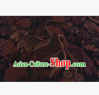 Chinese Traditional Costume Royal Palace Jacquard Weave Brown Crane Brocade Fabric, Chinese Ancient Clothing Drapery Hanfu Cheongsam Material