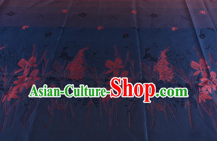 Chinese Traditional Costume Royal Palace Printing Navy Brocade Fabric, Chinese Ancient Clothing Drapery Hanfu Cheongsam Material