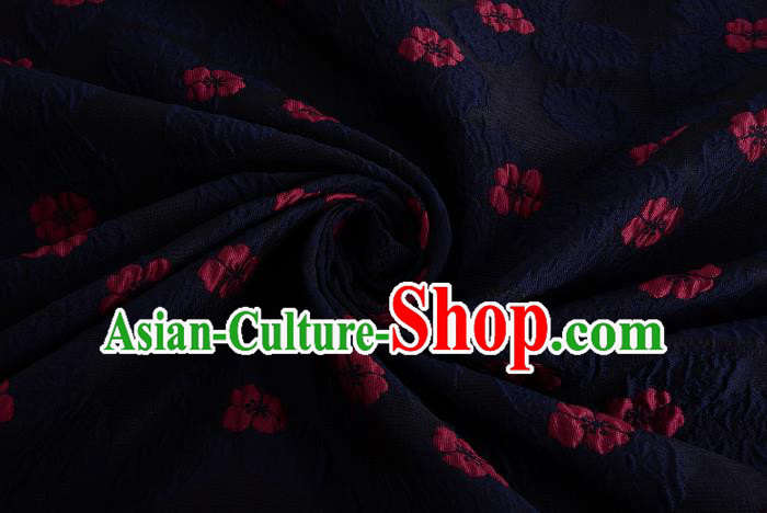 Chinese Traditional Costume Royal Palace Printing Four-leaf Clover Pattern Navy Brocade Fabric, Chinese Ancient Clothing Drapery Hanfu Cheongsam Material
