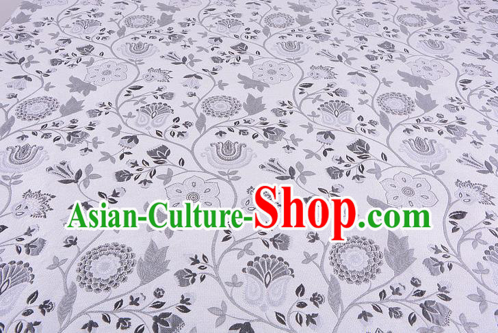 Chinese Traditional Costume Royal Palace Pattern White Brocade Fabric, Chinese Ancient Clothing Drapery Hanfu Cheongsam Material