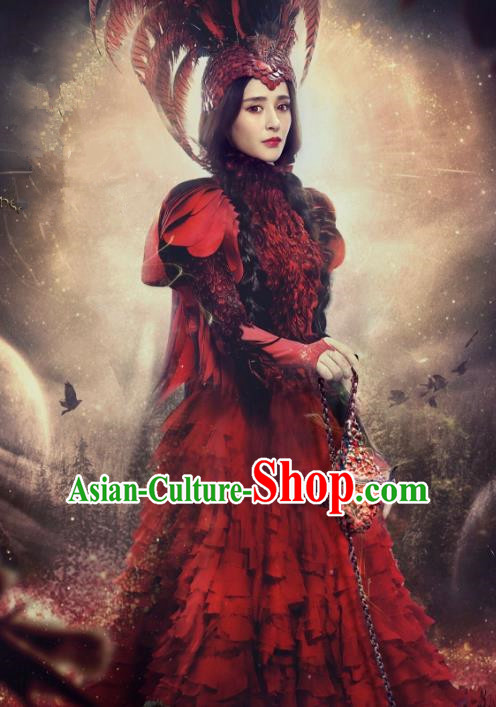 Traditional Chinese Ancient Minority Nationality Feather Costume and Headpiece Complete Set for Women