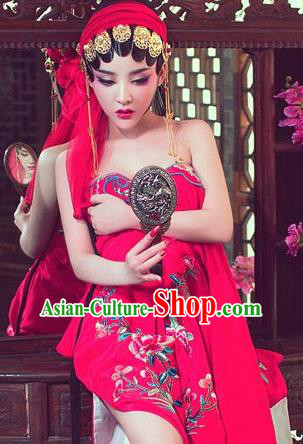 Traditional Ancient Chinese Opera Red Costume, Elegant Hanfu Clothing Chinese Tang Dynasty Hua Tan Water Sleeve Embroidered Clothing for Women