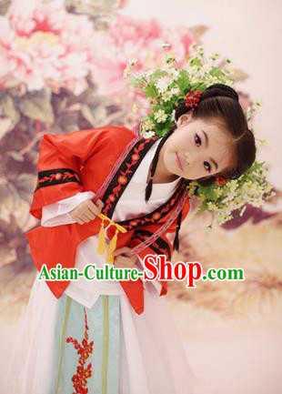Traditional Ancient Chinese Imperial Princess Children Costume, Chinese Tang Dynasty Little Girls Dress, Cosplay Chinese Princess Embroidered Hanfu Clothing for Kids
