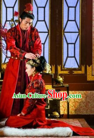 Traditional Ancient Chinese Wedding Costume, Chinese Ming Dynasty Wedding Dress, Cosplay Chinese Imperial Princess Embroidered Clothing for Women for Men