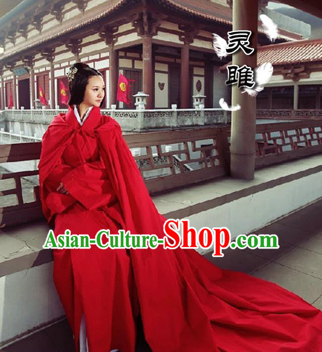Traditional Ancient Chinese Imperial Princess Red Cloak, Elegant Hanfu Clothing Chinese Han Dynasty Imperial Empress Cloak for Women