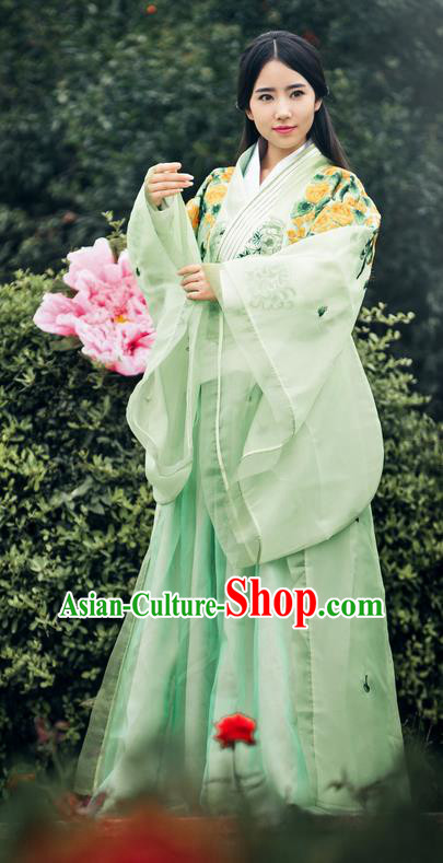 Traditional Ancient Chinese Imperial Empress Costume, Chinese Han Dynasty Queen Elegant Green Dress, Chinese Princess Robes Imperial Princess Consort Embroidered Clothing for Women