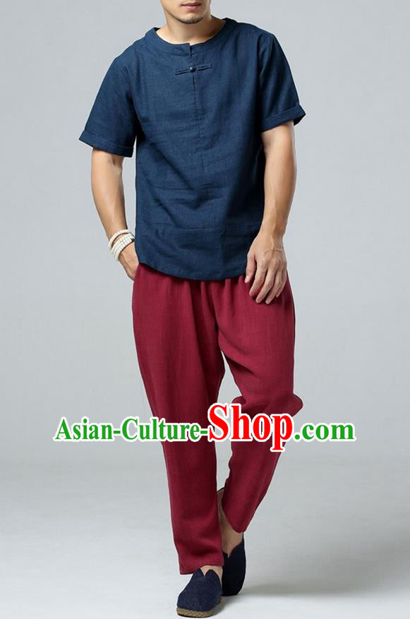 Vintage Chinese Style Mens Linen Shirts Long Sleeve with Copper Buckle -  Fashion Hanfu
