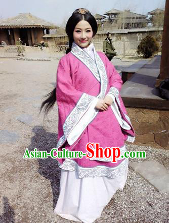 Traditional Top Chinese Ancient Imperial Consort Costume, Elegant Young Lady Hanfu Pink Dress Chinese Qin Dynasty Imperial Princess Embroidered Tailing Clothing for Women