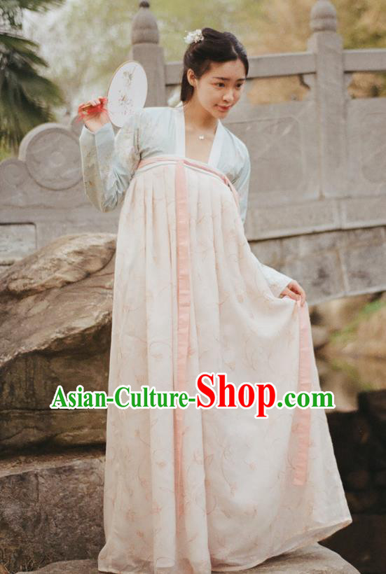 Traditional Ancient Chinese Female Costume Dress and Blouse Complete Set, Elegant Hanfu Clothing Chinese Tang Dynasty Palace Lady Embroidered Clothing for Women