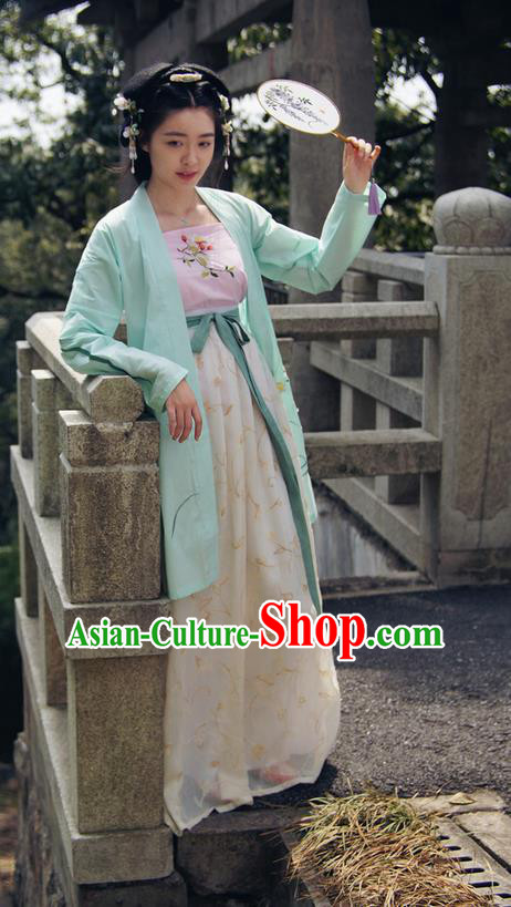Traditional Ancient Chinese Female Costume Cardigan and Dress Complete Set, Elegant Hanfu Clothing Chinese Ming Dynasty Palace Lady Embroidered Daffodil Clothing for Women