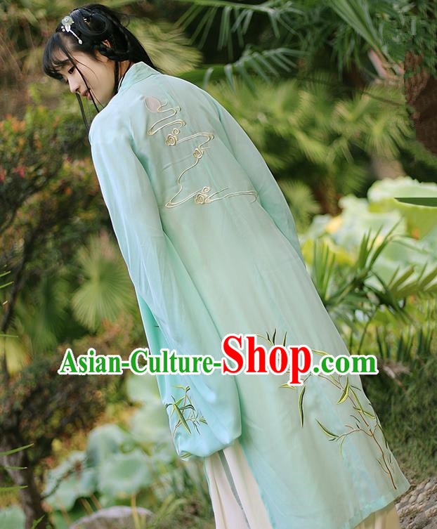 Traditional Ancient Chinese Female Costume Cardigan, Elegant Hanfu Clothing Chinese Ming Dynasty Palace Lady Embroidered Bamboo Wide Sleeve Cappa Clothing for Women
