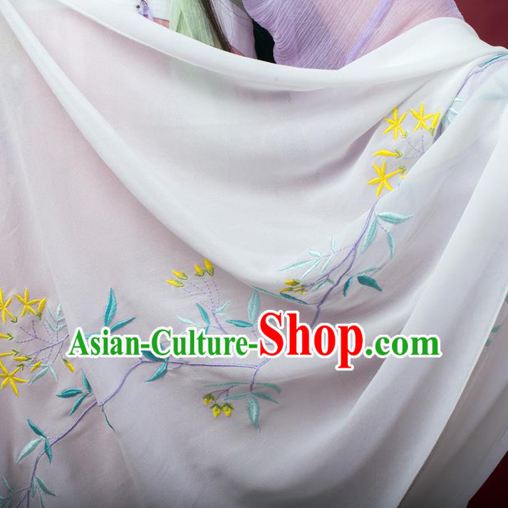 Traditional Ancient Chinese Female Costume Cardigan Wide Cappa, Elegant Hanfu Brocade Scarf Chinese Ming Dynasty Palace Lady Embroidered Orchid Wearing Silks Clothing for Women