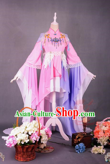 Traditional Asian Chinese Princess Costume, Elegant Hanfu Dance Inseparable King Bird Clothing, Chinese Imperial Princess Tailing Embroidered Clothing, Chinese Cosplay Fairy Princess Empress Queen Cosplay Costumes for Women