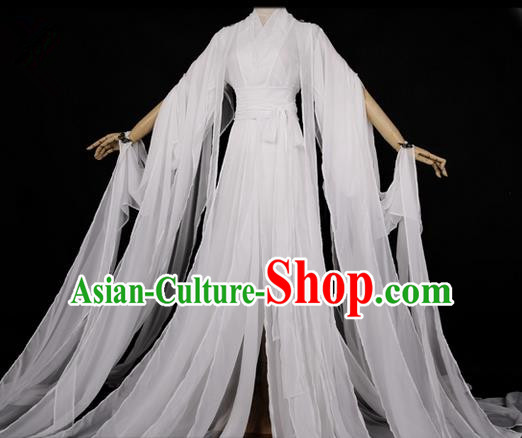 Traditional Asian Chinese Ancient Palace Princess Costume, Elegant Hanfu White Dress, Chinese Imperial Princess Tailing Clothing, Chinese Cosplay Fairy Princess Empress Queen Cosplay Costumes for Women