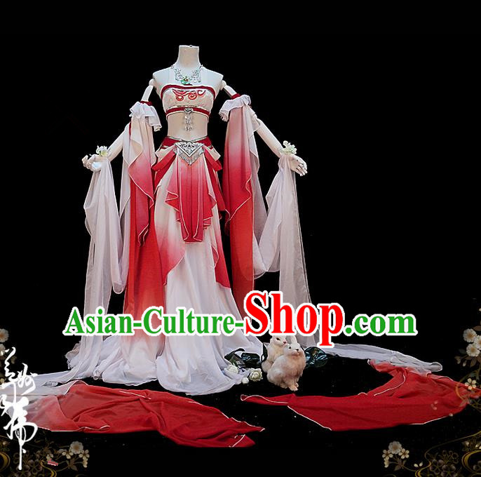 Traditional Asian Chinese Dunhuang Flying Apsaras Costume, Elegant Hanfu Dance Water Sleeves Dress, Chinese Imperial Princess Tailing Clothing, Chinese Cosplay Fairy Princess Empress Queen Cosplay Costumes for Women