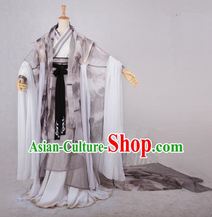 Traditional Asian Chinese Ancient Nobility Childe Costume, Elegant Hanfu Ink Painting Dress, Chinese Imperial Prince Tailing Clothing, Chinese Cosplay Swordsman Costumes for Men