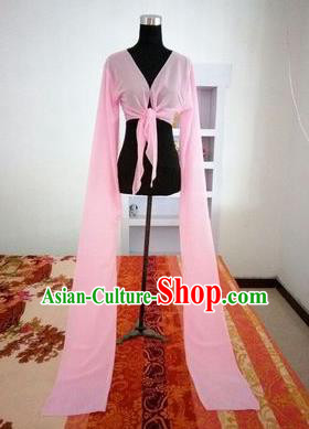 Traditional Chinese Long Sleeve Water Sleeve Dance Suit China Folk Dance Chiffon Long Pink Ribbon for Women