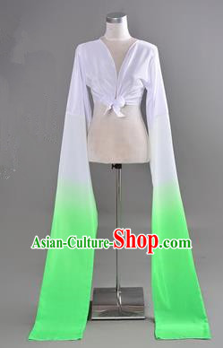 Traditional Chinese Long Sleeve Water Sleeve Dance Suit China Folk Dance Koshibo Long White and Geen Gradient Ribbon for Women