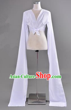 Traditional Chinese Long Sleeve Water Sleeve Dance Suit China Folk Dance Koshibo Long White Ribbon for Women
