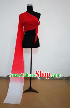 Traditional Chinese Long Sleeve Single Water Sleeve Dance Suit China Folk Dance Koshibo Long Red and White Ribbon for Women