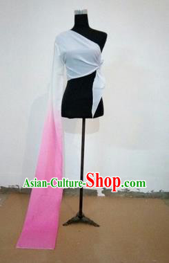 Traditional Chinese Long Sleeve Single Water Sleeve Dance Suit China Folk Dance Koshibo Long Pink and White Ribbon for Women