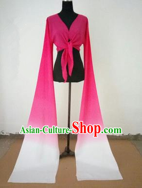 Traditional Chinese Long Sleeve Wide Water Sleeve Dance Suit China Folk Dance Koshibo Long White and Pink Gradient Ribbon for Women