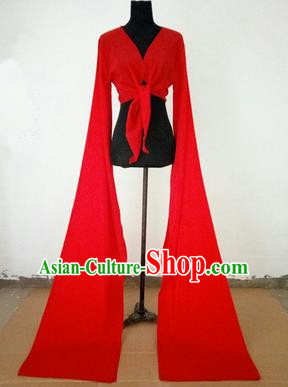 Traditional Chinese Long Sleeve Wide Water Sleeve Dance Suit China Folk Dance Koshibo Long Red Ribbon for Women