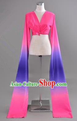 Traditional Chinese Long Sleeve Water Sleeve Dance Suit China Folk Dance Koshibo Long Blue and Pink Gradient Ribbon for Women