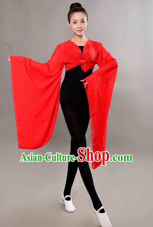 Traditional Chinese Wide Sleeve Water Sleeve Dance Suit China Folk Dance Chiffon Red Blouse for Women