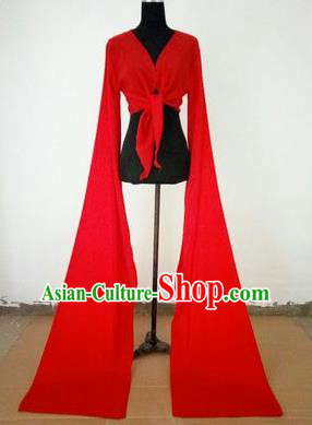 Traditional Chinese Long Sleeve Water Sleeve Dance Suit China Folk Dance Koshibo Long Red Gradient Ribbon for Women