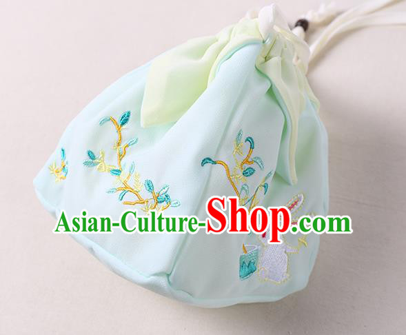 Traditional Ancient Chinese Embroidered Handbags Hanfu Embroidered Rabbit Flowers Square Light Green Bag for Women
