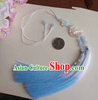 Traditional Chinese Handmade Ancient Hanfu Jade Wearing Violet Agate Moon Pendant Sword Blue Tassel for Men