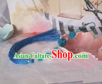 Traditional Chinese Handmade Ancient Hanfu Waist Jewelry Jade Wearing Blue Agate Chinese Knot Pendant Sword Tassel for Men