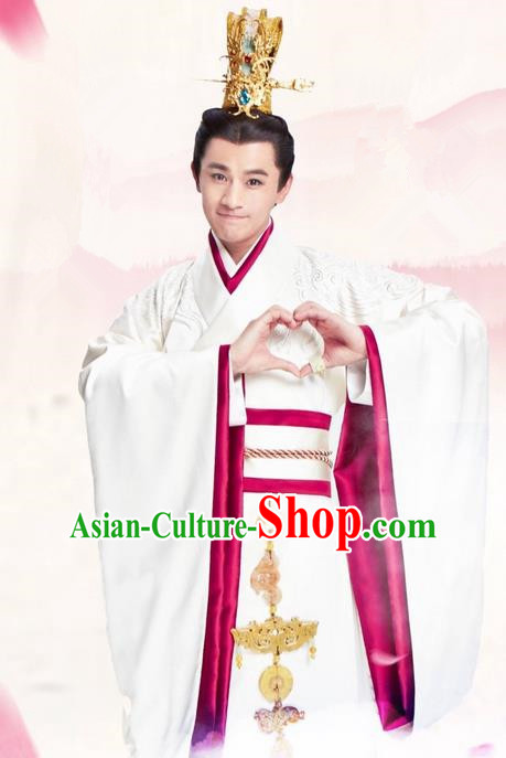 Traditional Ancient Chinese Imperial Emperor Costume and Hat Complete Set, Elegant Hanfu Palace Prince Robe, Chinese Han Dynasty Majesty Embroidered Dragon Clothing and Headwear for Men
