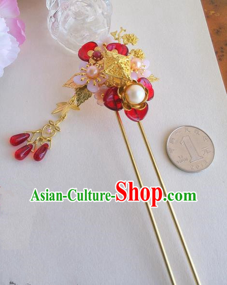 Traditional Handmade Chinese Ancient Princess Classical Accessories Jewellery Pure Copper Coloured Glaze Hair Sticks Hair Jewellery, Pearl Hair Fascinators Hairpins for Women