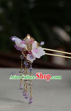 Traditional Handmade Chinese Ancient Princess Classical Hanfu Accessories Jewellery Pink Flowers Coloured Glaze Hair Sticks Hair Jewellery, Tassel Hair Fascinators Hairpins for Women