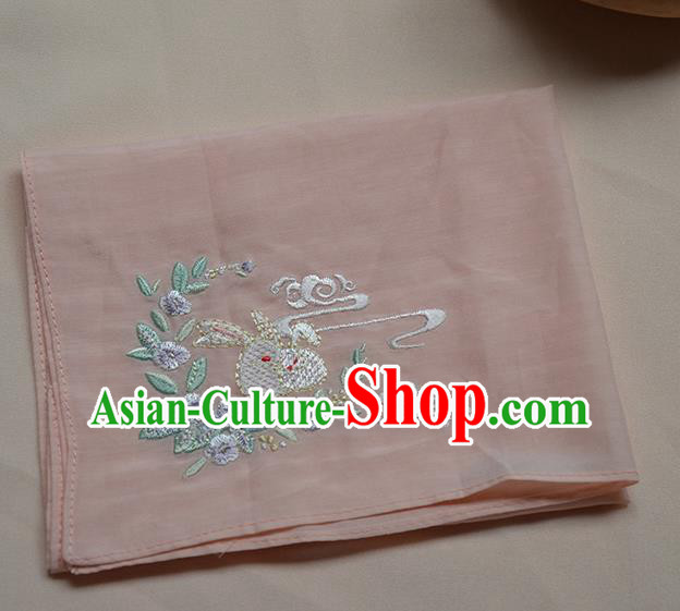 Traditional Ancient Chinese Embroidered Hanfu Handkerchief Embroidered Rabbit Pink Silk Mocket for Women