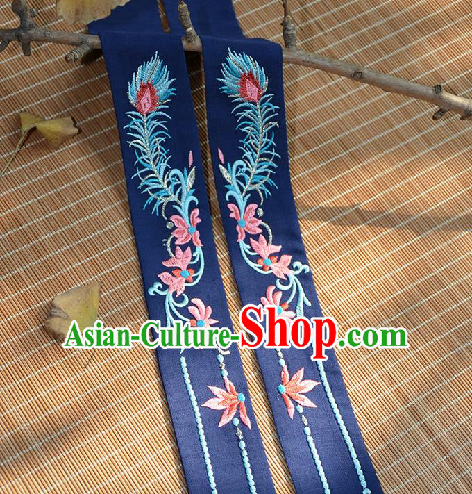Traditional Ancient Chinese Embroidered Hanfu Hair Snood Embroidered Ombre Flowers Navy Silk Bandeau for Women
