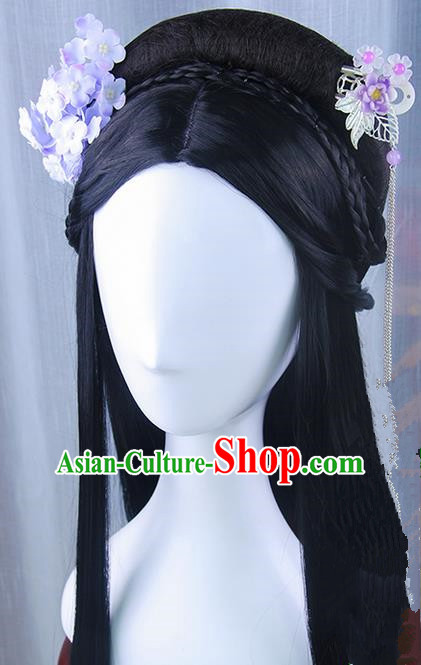 Traditional Handmade Ancient Chinese Han Dynasty Imperial Princess Hair Decoration and Wig Complete Set, Ancient Chinese Palace Lady Headwear and Wig for Women