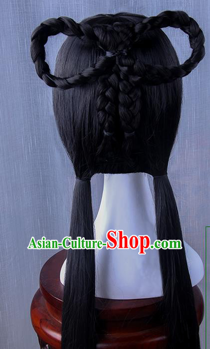 Traditional Handmade Ancient Chinese Han Dynasty Imperial Princess Fairy Hanfu Wig, Ancient Chinese Cosplay Fairy Palace Young Lady Hair Wig for Women