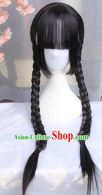 Traditional Handmade Ancient Chinese Qing Dynasty Wig, Ancient Chinese Hanfu Cosplay Republic of China Student Wig for Women