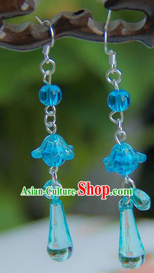 Traditional Handmade Chinese Ancient Princess Classical Hanfu Accessories Jewellery Blue Glass Earrings Eardrop for Women