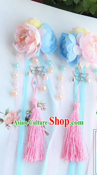 Traditional Handmade Chinese Ancient Princess Classical Hanfu Accessories Jewellery Pearl Bells Silk Flowers Hair Sticks Hair Claws, Tassel Hair Fascinators Hairpins for Women