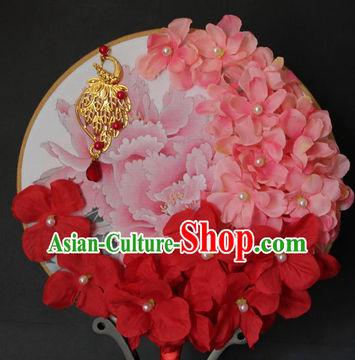 Traditional Handmade Chinese Ancient Classical Wedding Accessories Bride Wedding Flowers Roung Fan