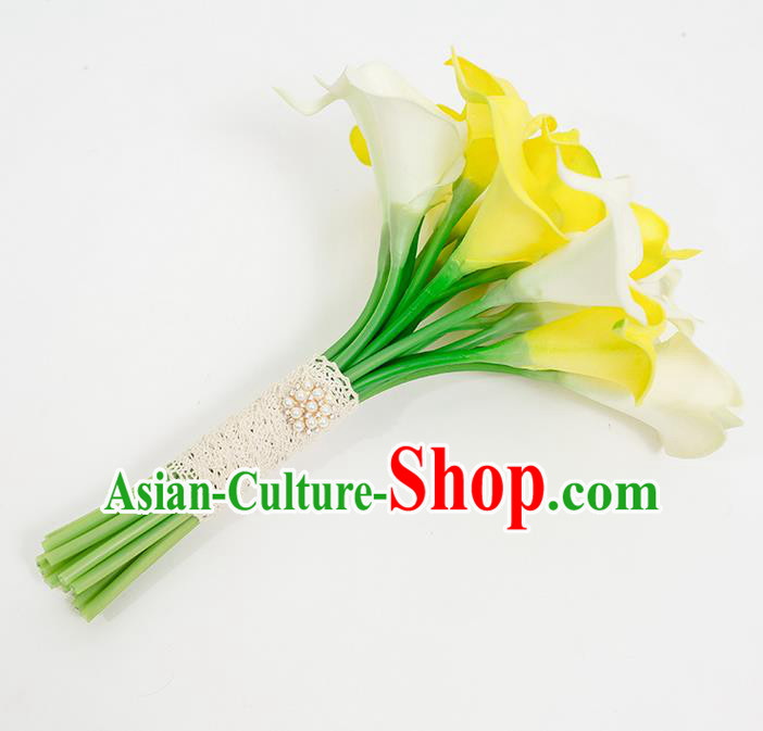 Top Grade Classical Wedding Silk Flowers Common Callalily Flowers Ball, Bride Holding Emulational Flowers, Hand Tied Bouquet Flowers for Women