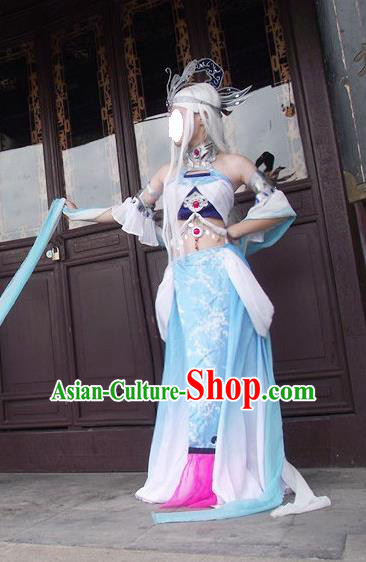 Traditional Ancient Chinese Classical Cartoon Character Dress Uniform Cosplay Game Role Qin Dynasty Snow Girl Costume Complete Set for Women